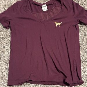 PINK V-neck Tee with Gold Dog Logo